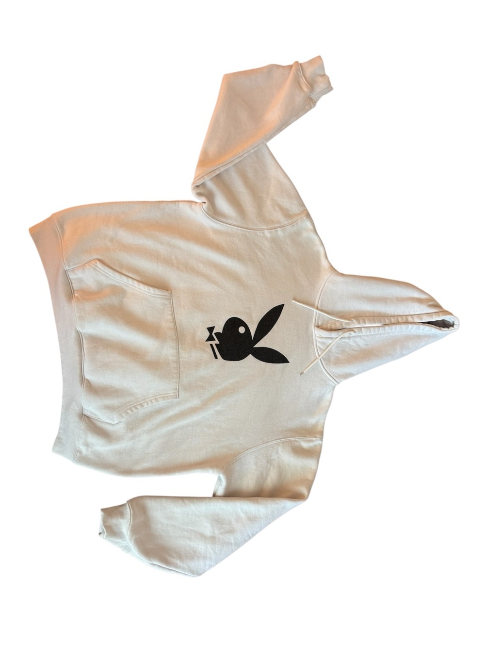 PLAYBOY Cream Hoodie with Black Graphic and Yellow Globe